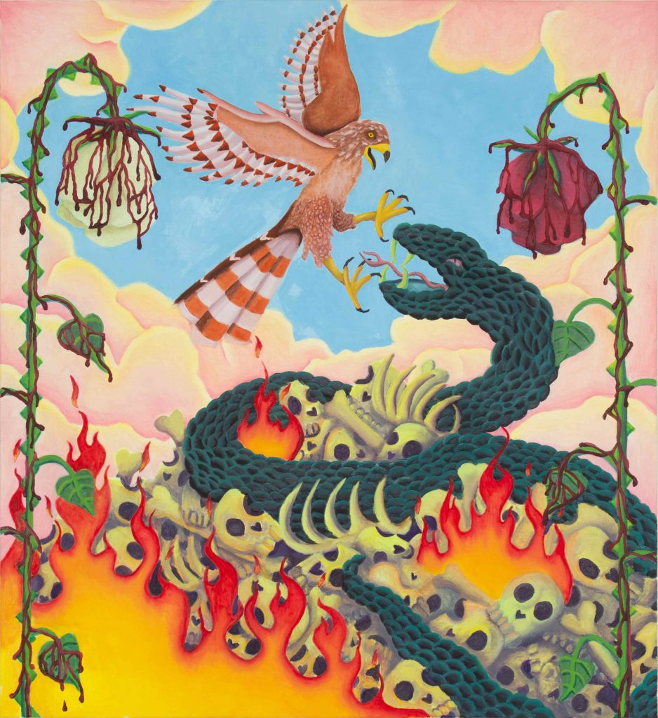 
Jimmy Vuong, DIE AMBITION ÜBER LEICHEN ZU GEHEN, 2022, Ölfarbe auf Leinwand, 120 x 110 cm
