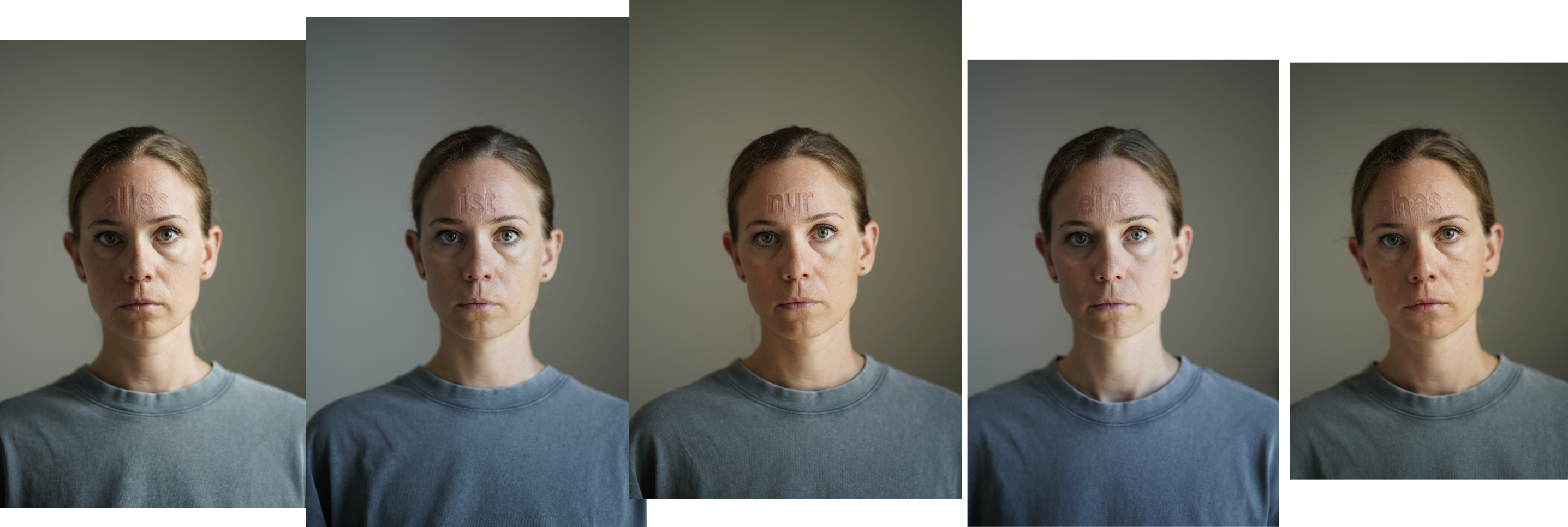 Dorina Csiszár, Alles ist nur eine Phase, 2025, digital Fotoserie, Selbstportraits mit Sublimationsdruck